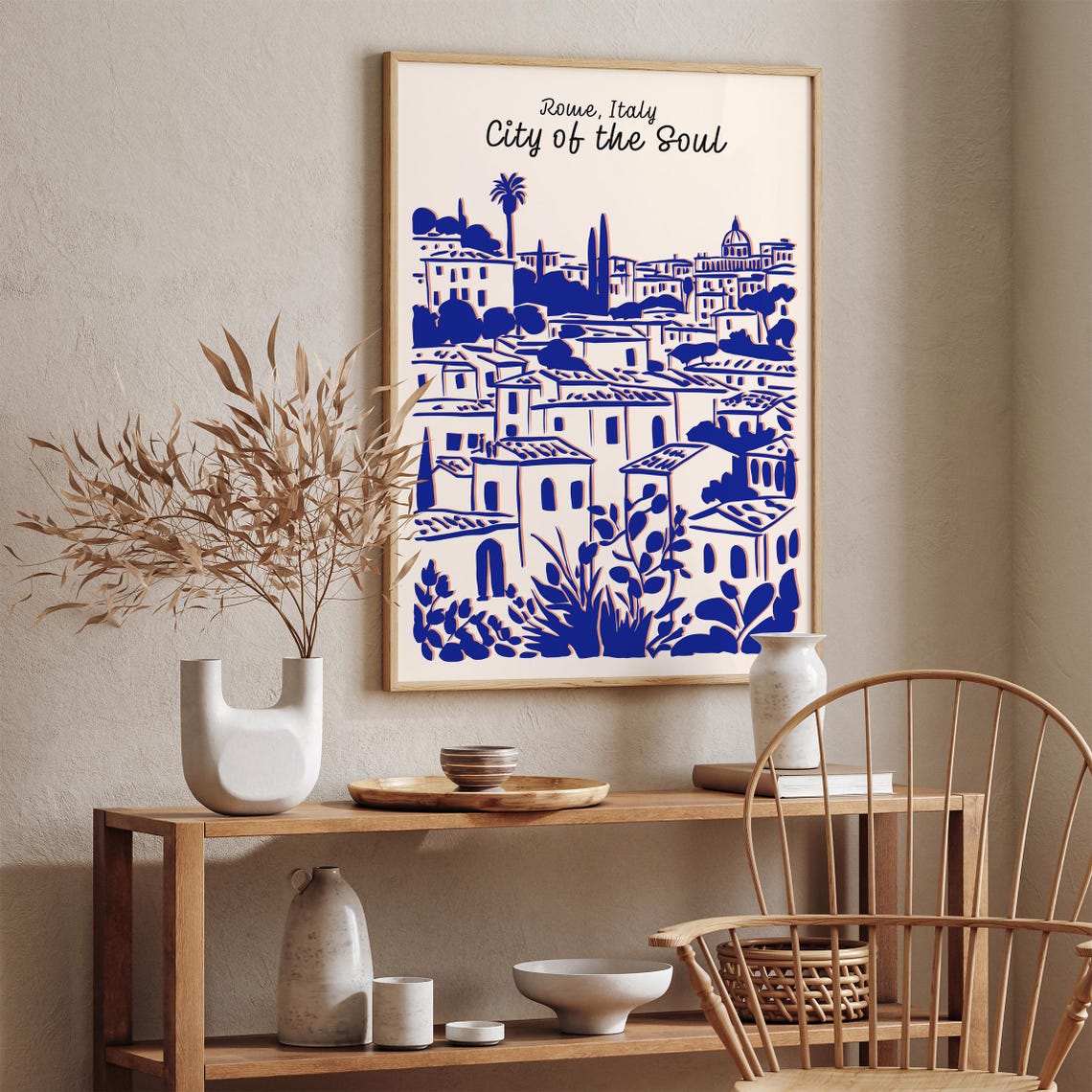 Rome Italy Cityscape Poster Vintage Travel Art Print Blue Monochrome Home Decor Wall Art Italian Architecture Art City Of The Soul - Image 5