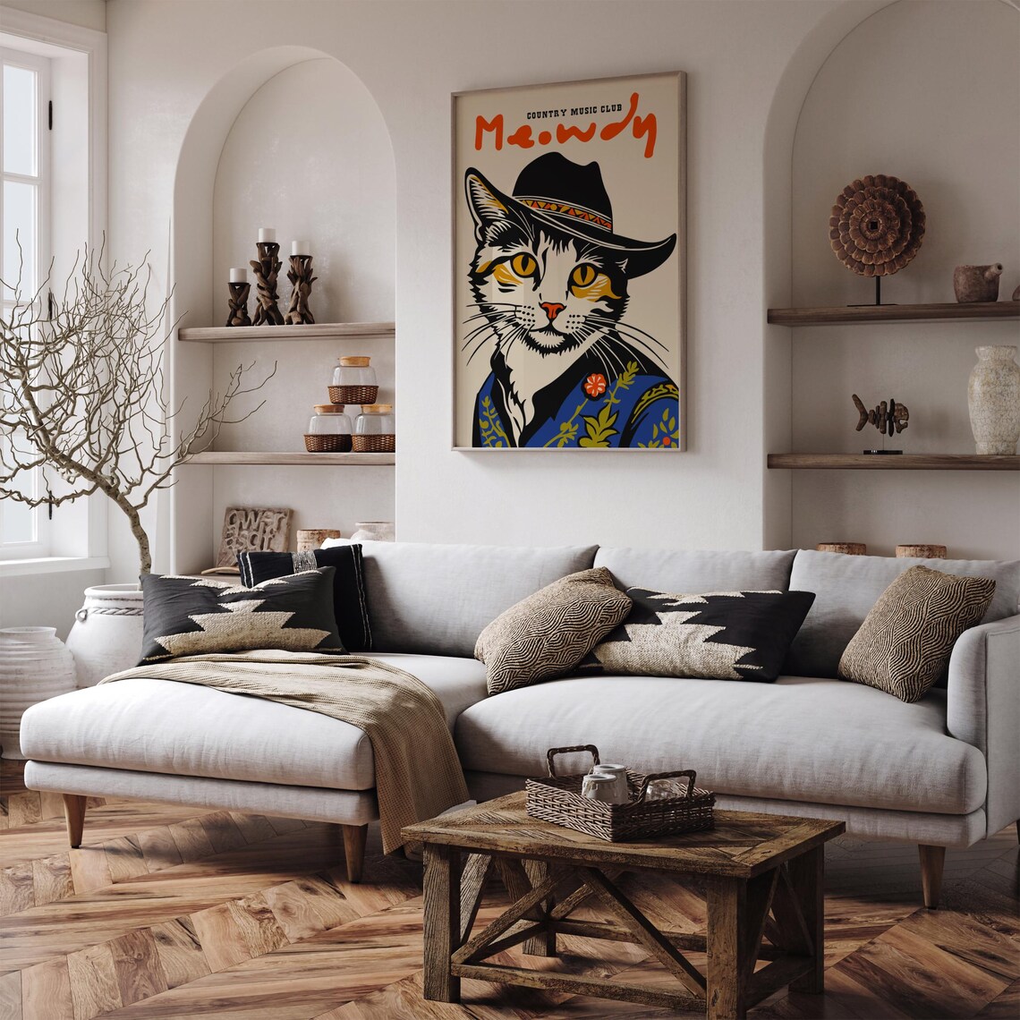 Country Music Club Meowdy Western Cowboy Cat Portrait Poster - Image 5
