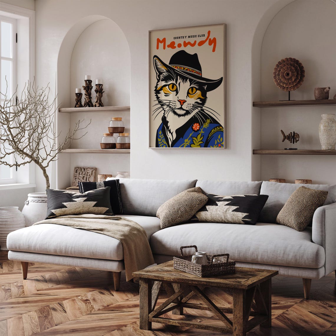 Meowdy Country Music Cat Poster Quirky Western Cowboy Cat Art Print Stylish Wall Decor For Cat Lovers Music Enthusiasts Feline Portrait - Image 5