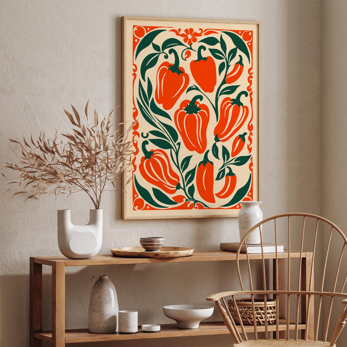 Folk Art Orange Bell Peppers Retro Farmhouse Kitchen Wall Decor Poster - Image 4