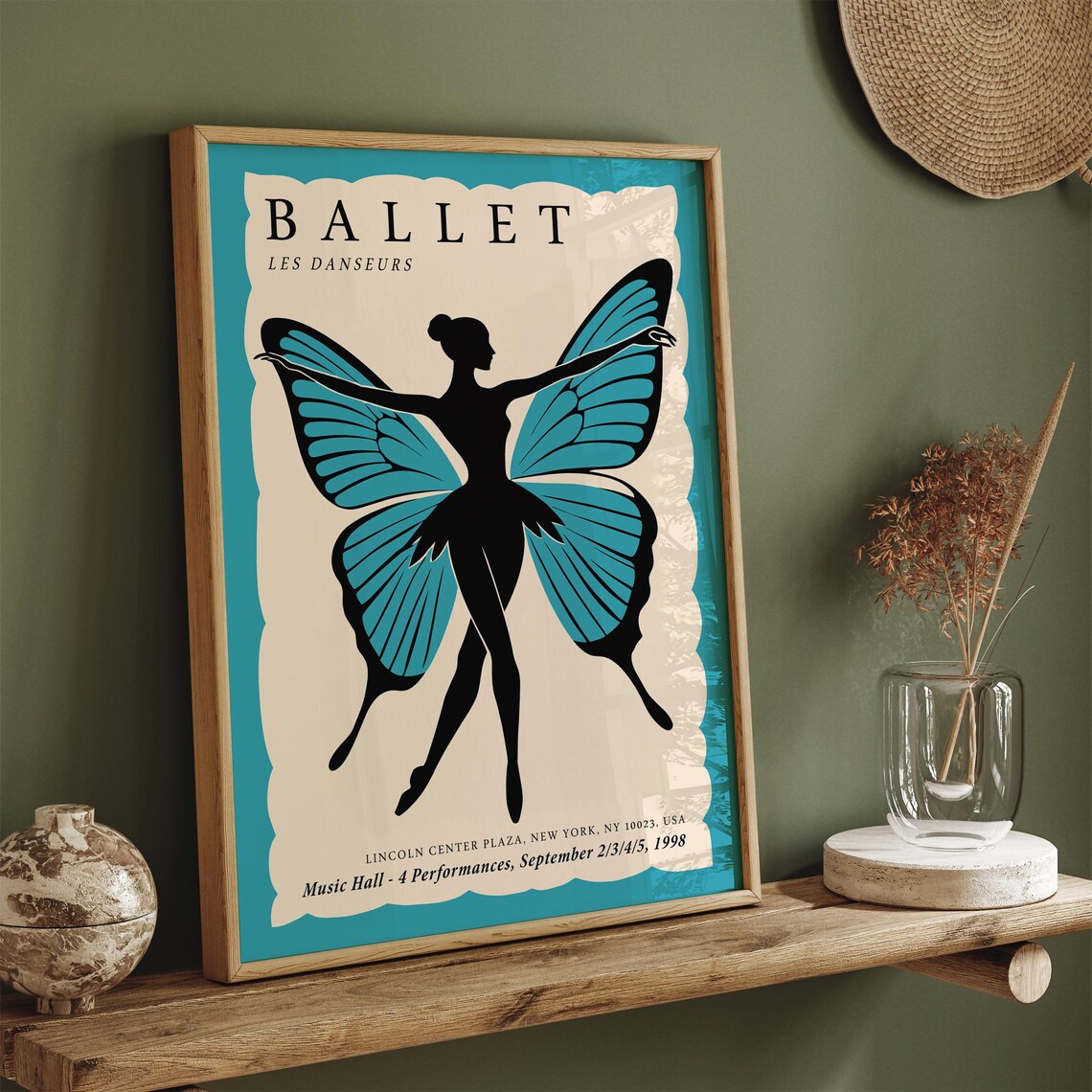 Ballet Les Danseurs 1998 Teal Butterfly Wings Ballerina Poster - Image 3