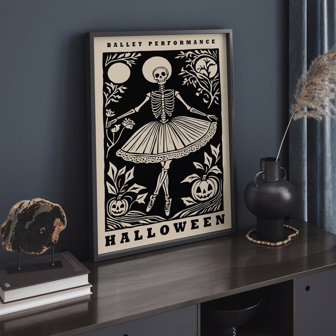 Vintage Ballet Performance Halloween Cream Skeleton Ballerina Poster - Image 6