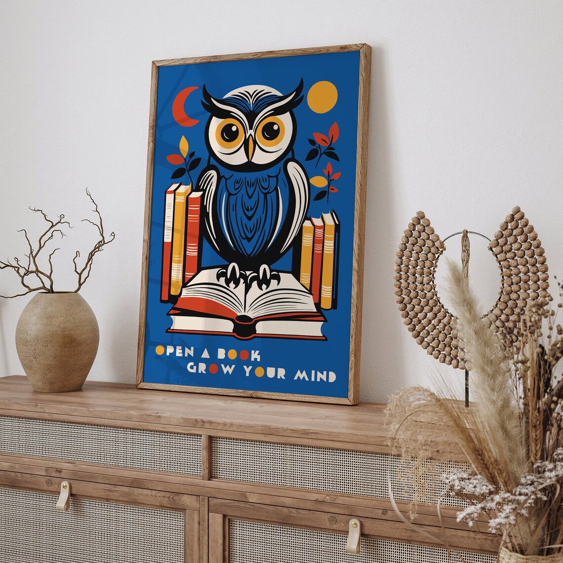 Owl Open a Book Grow Your Mind Motivational Literary Quote Poster - Image 6