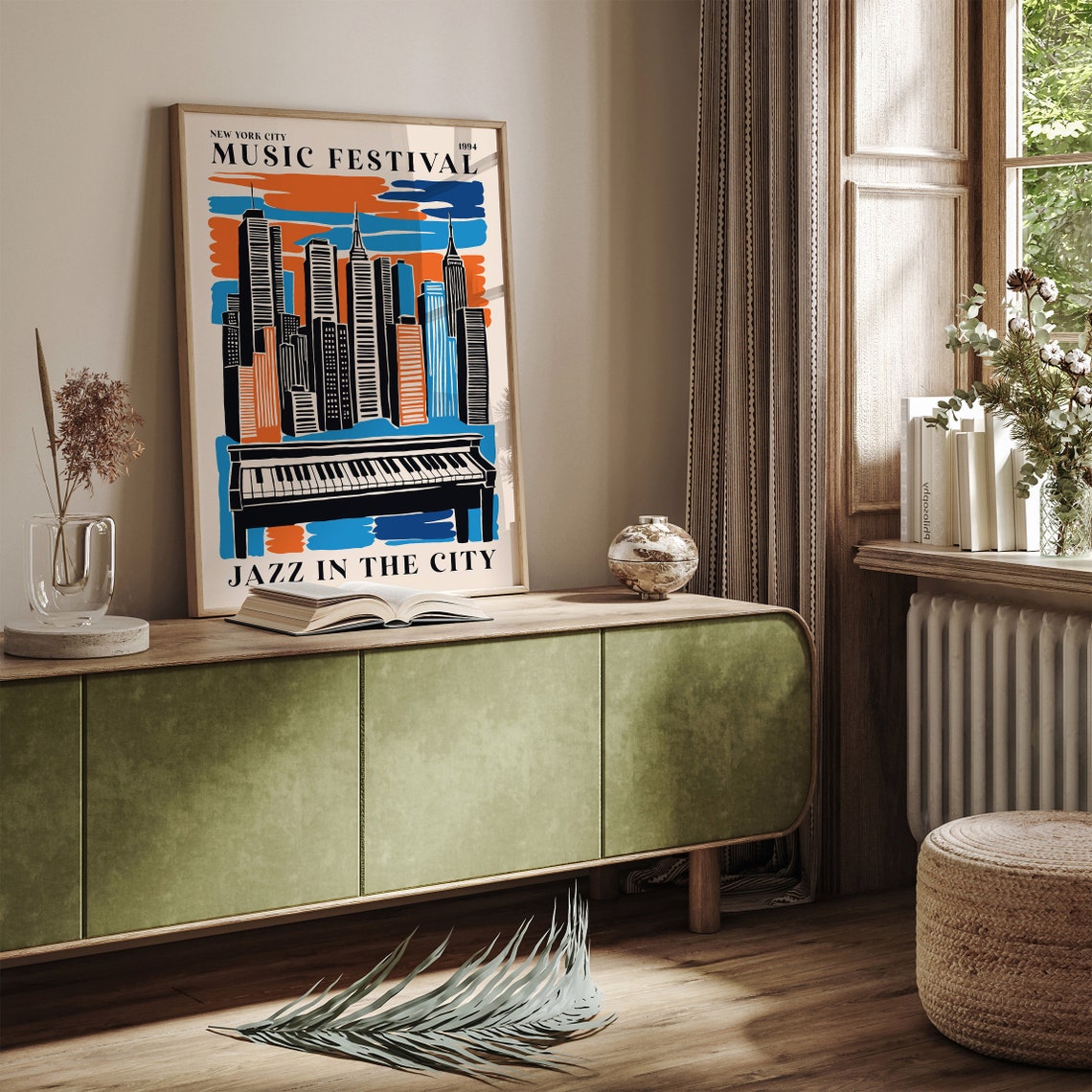 1994 New York City Jazz Festival Poster Retro Music Festival Art Print Nyc Skyline Jazz Lovers Gift Idea Colorful Nyc Wall Art Mancave - Image 2