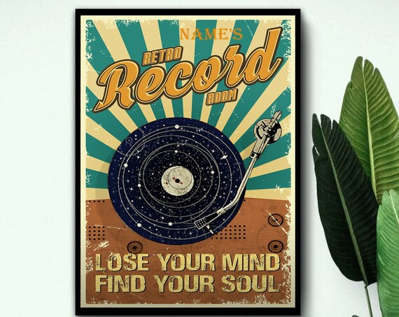 Personalized Retro Record Room Vinyl Turntable Lose Your Mind Poster
