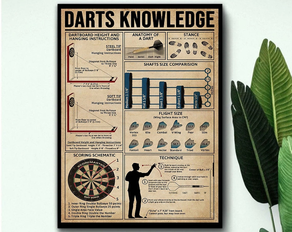 Darts Knowledge Poster Dartboard Setup Scoring And Throwing Technique - Image 3