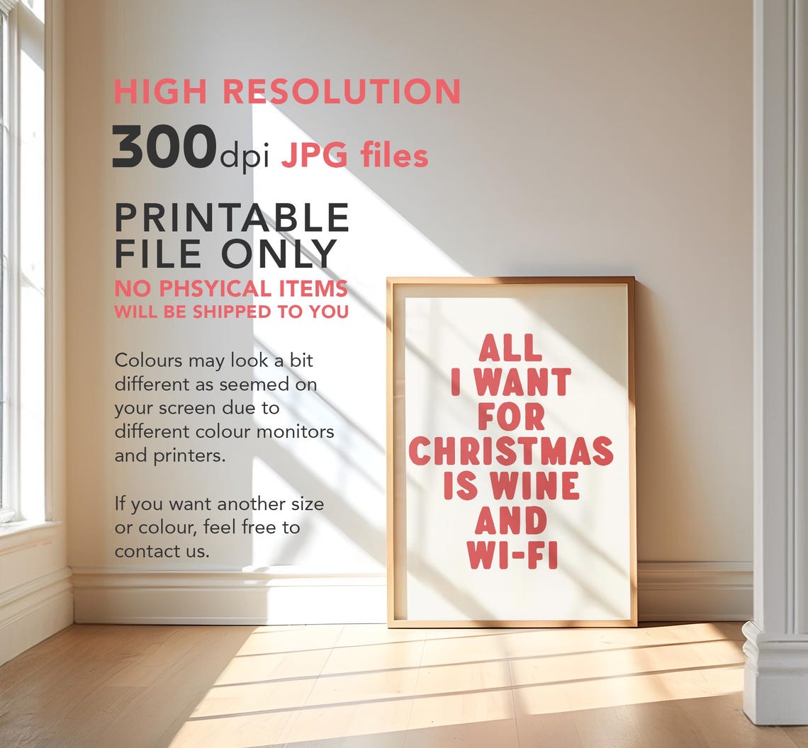All I Want For Christmas Is Wine And Wi Fi Funny Red Typography Poster - Image 2