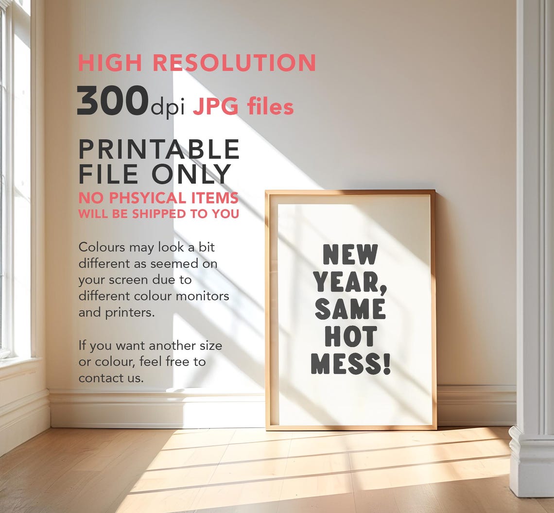 New Year Same Hot Mess Funny New Years Eve Black Typography Poster - Image 3