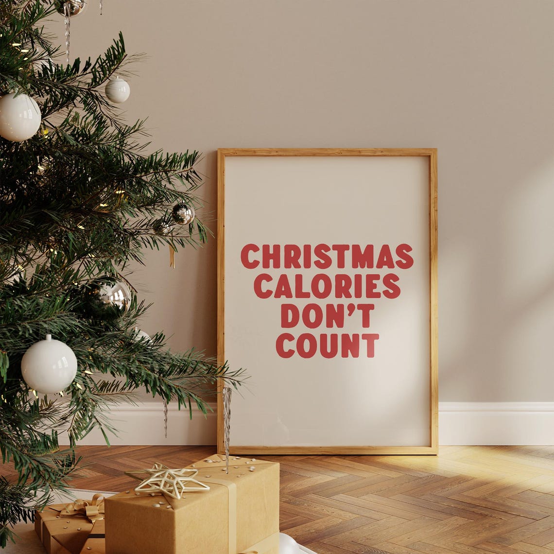 Christmas Calories Dont Count Funny Holiday Red Typography Poster - Image 3