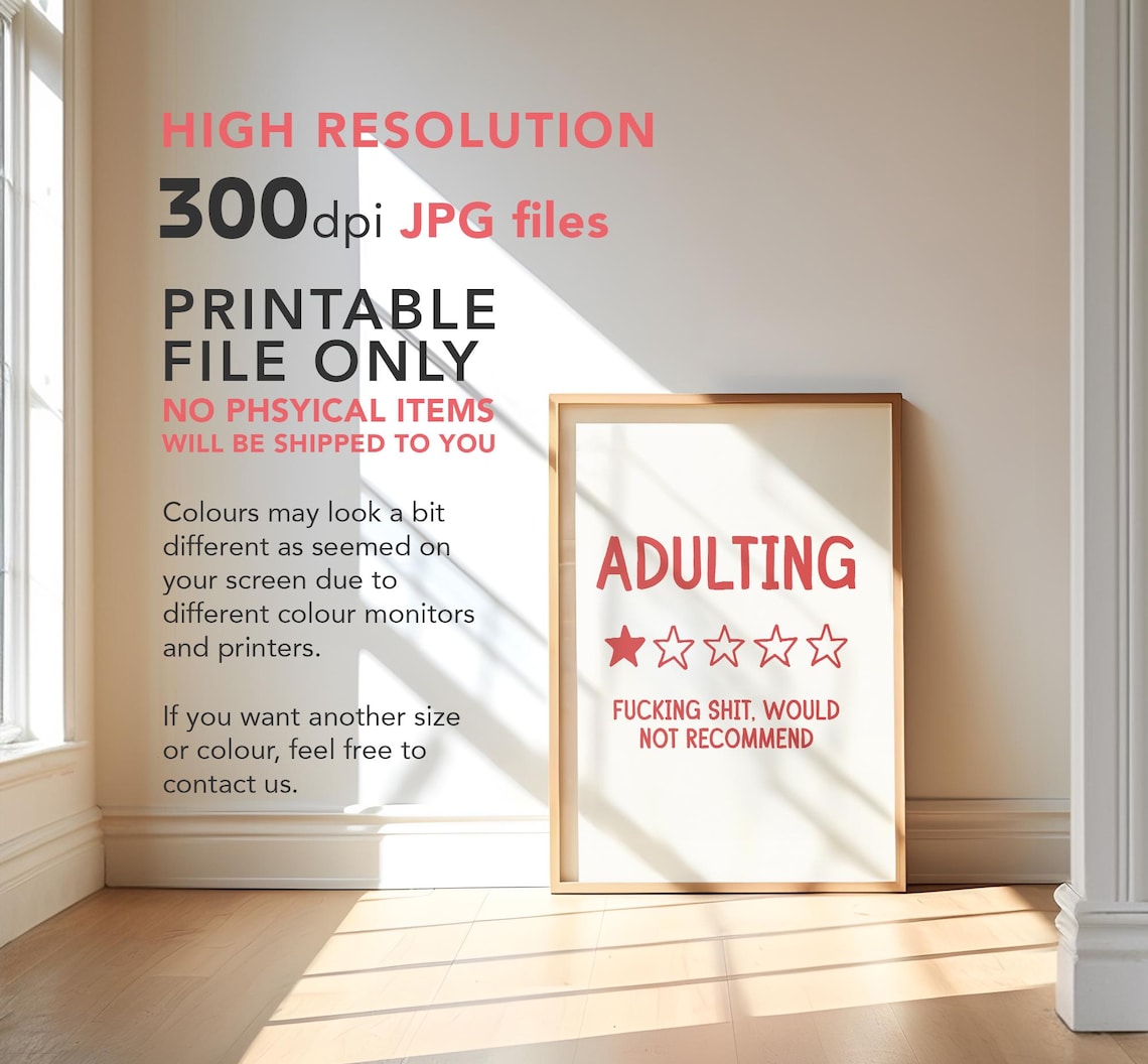 Adulting Rating Sign Funny Quote Art Print