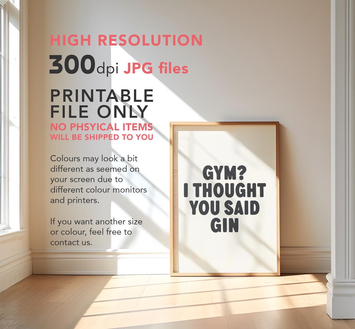 Gym I Thought You Said Gin Funny Fitness Quote Black Typography Poster - Image 3