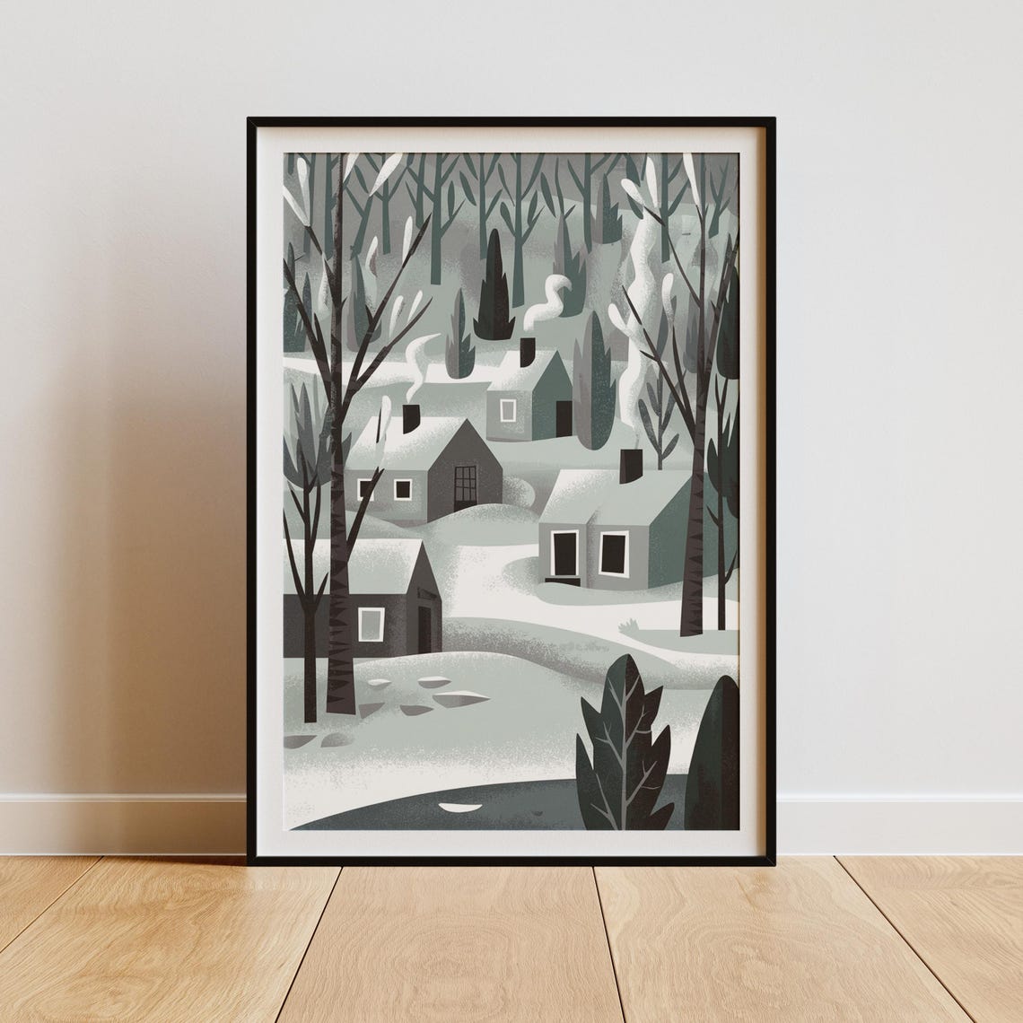 Scandinavian Snowy Village, Tranquil Winter Landscape - Image 2