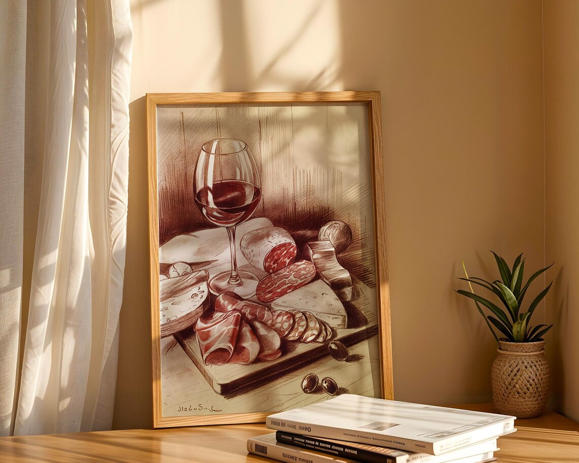 Charcuterie Board Red Wine Watercolour Illustration - Image 5