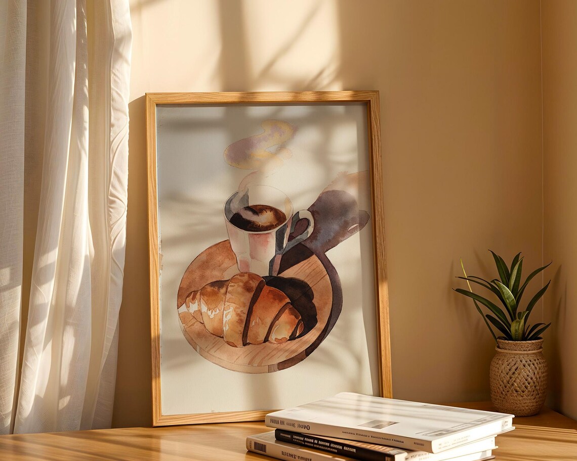 Croissant and Coffee Watercolour Art Print, Kitchen Decor - Image 5
