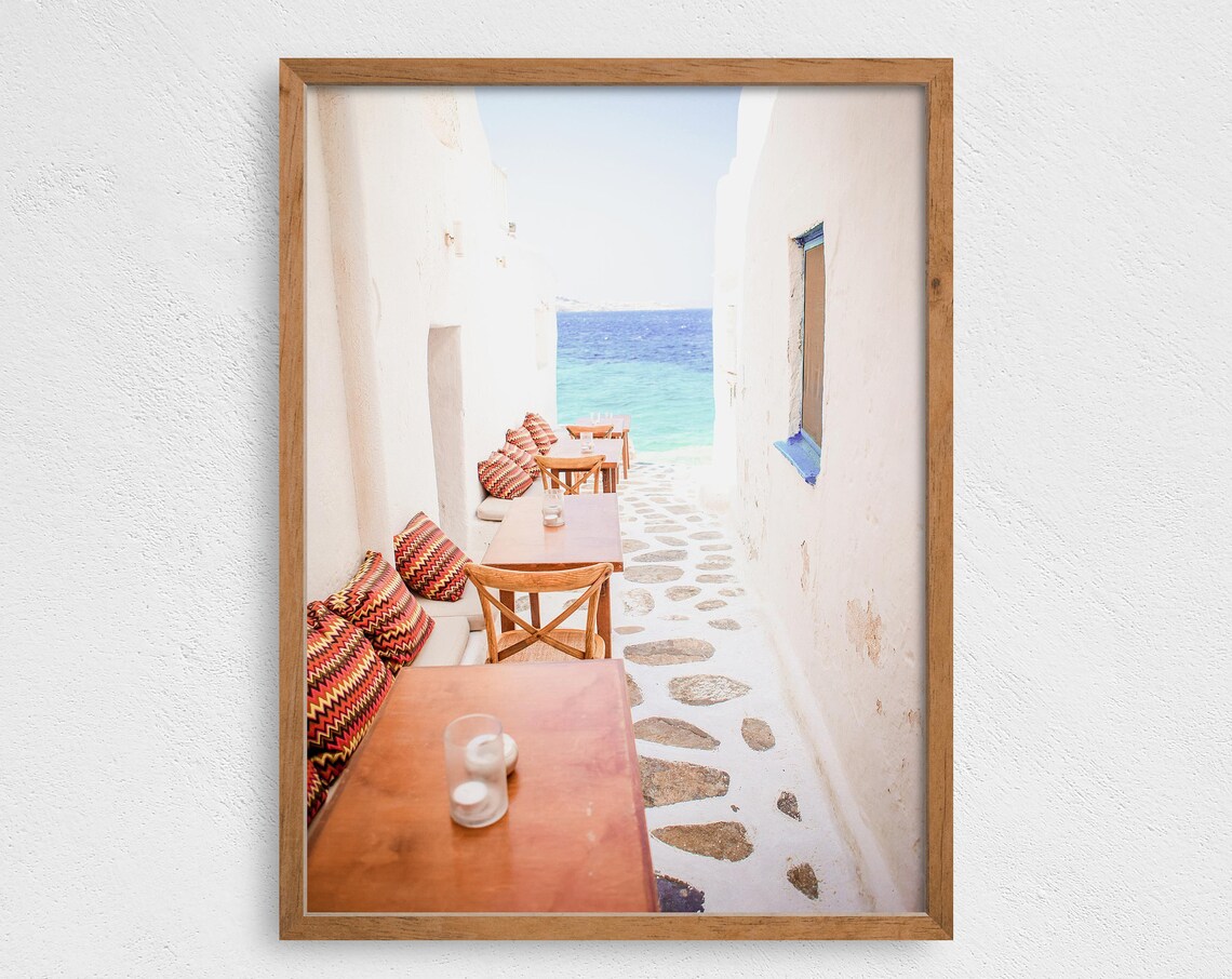 Santorini Greece Whitewashed Alley Sea View Terrace Travel Poster