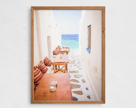 Santorini Greece Whitewashed Alley Sea View Terrace Travel Poster