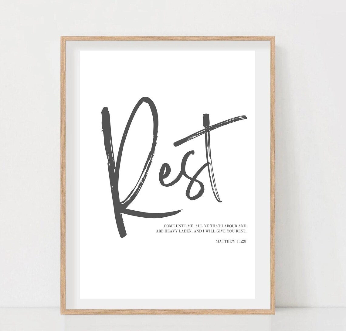 Matthew 1128 Bible Verse Quote Scripture Poster Poster Modern Christian Wall Art Scripture Prints I Will Give You Rest - Image 2
