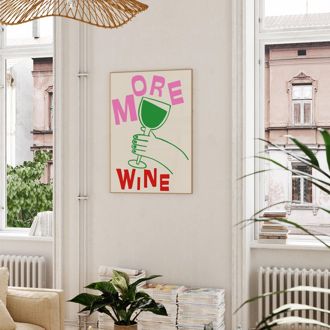 More Wine Bold Colorful Wine Glass Fun Kitchen Bar Art Poster - Image 2