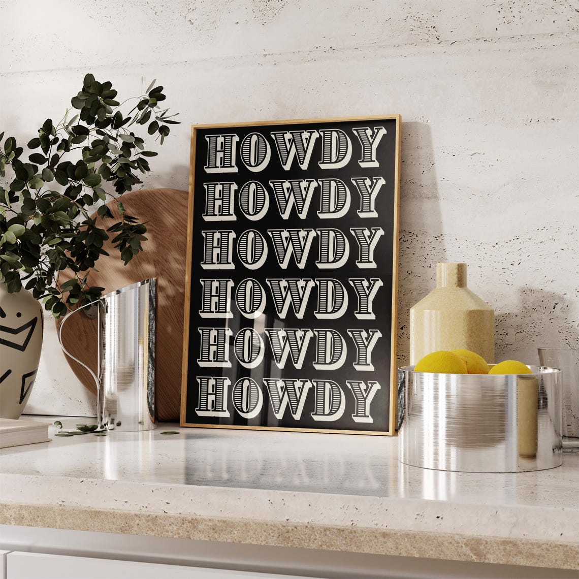 Howdy Repeat Western Typography Bold Black Cream Cowboy Poster - Image 2