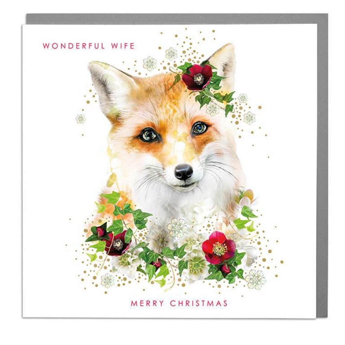Fox Wonderful Wife Merry Christmas Card Floral Holiday Art Print