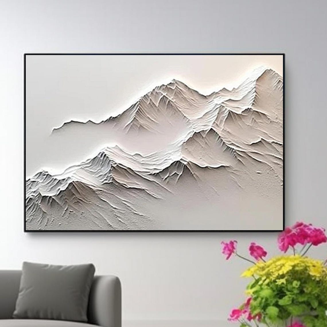 Original White Texture Wall Painting Large White 3d Texture Mountain Original Mountain Painting White Mountain Painting Home Decoration - Image 4