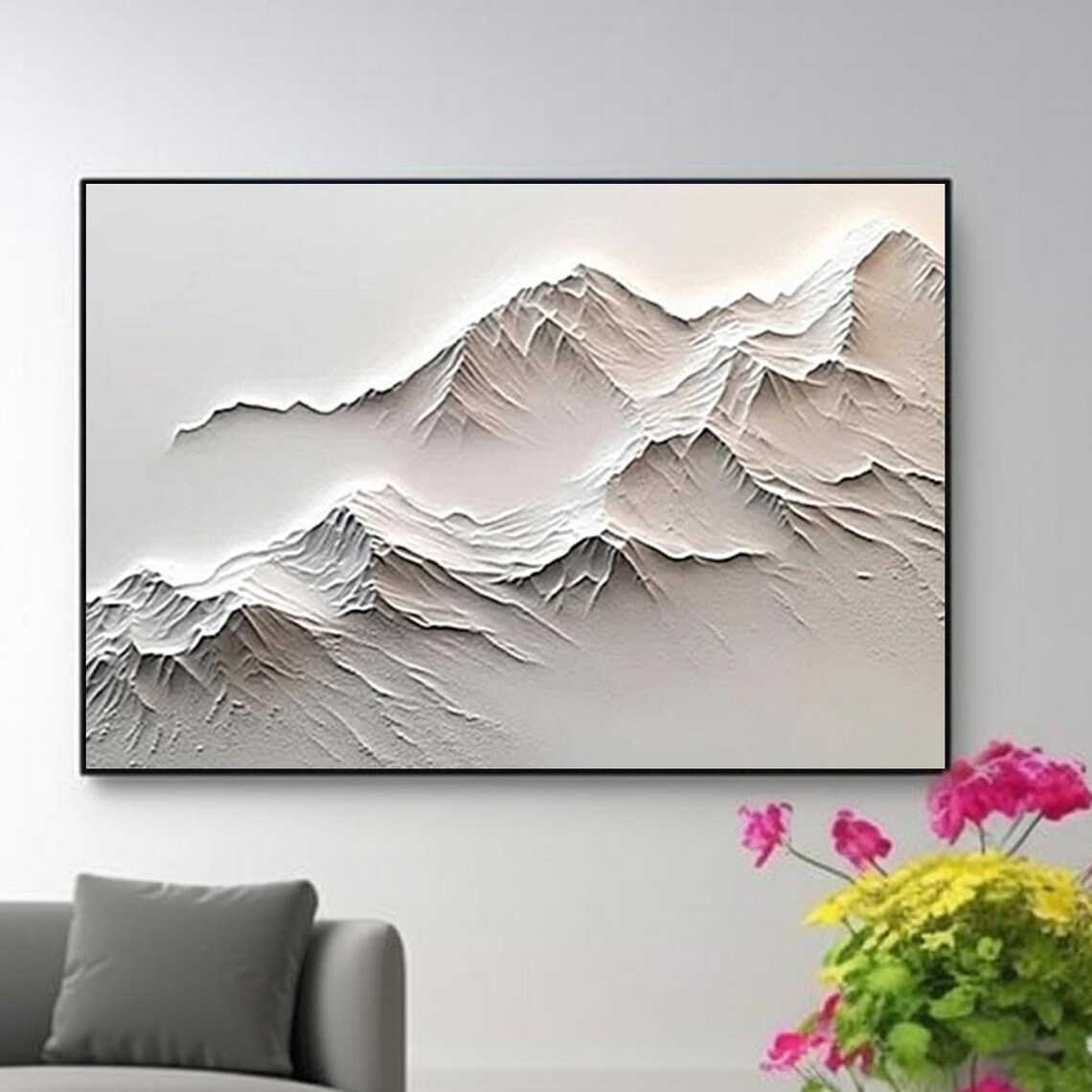White Mountain Range Peaks Relief Panoramic Textured Snowy Art Poster - Image 4