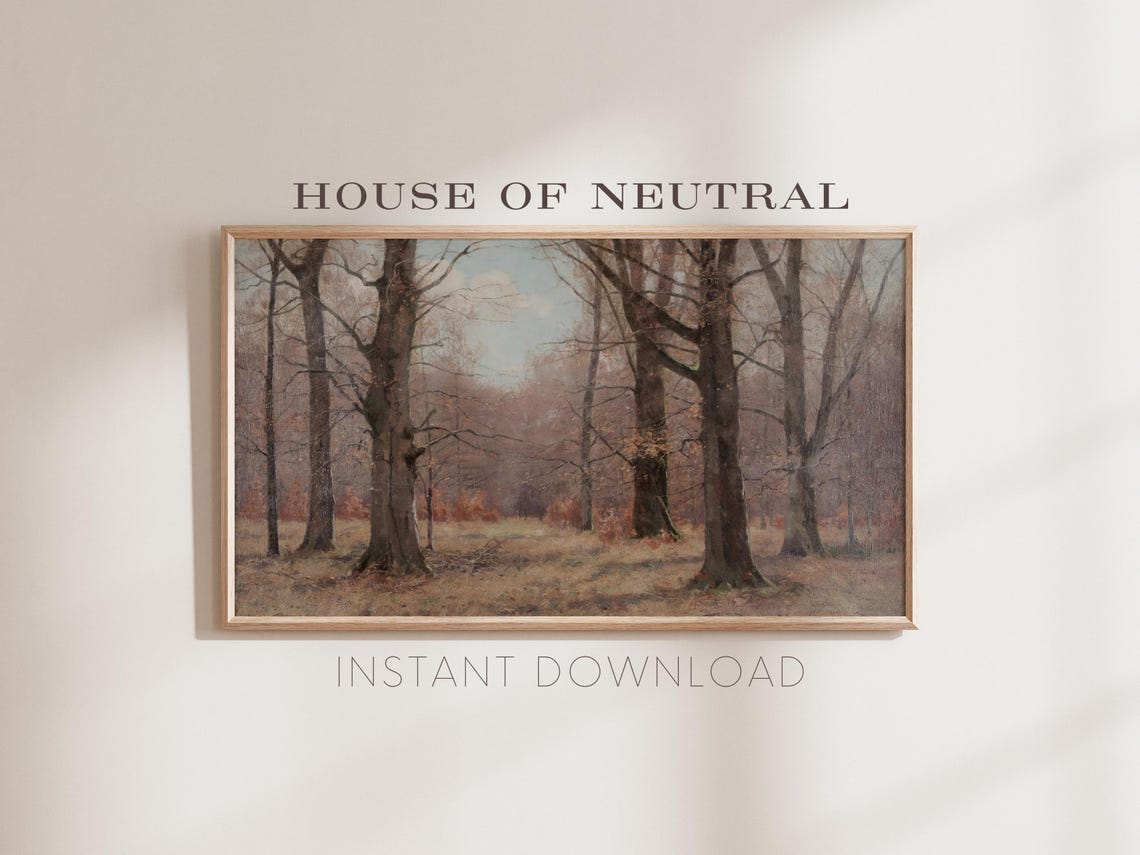 Frame Tv Art Fall Woods 19th Century Art Real Vintage Fall Painting Woods Rustic Vintage Art Muted Neutral Tv Art 169 Ratio Tv61 - Image 2
