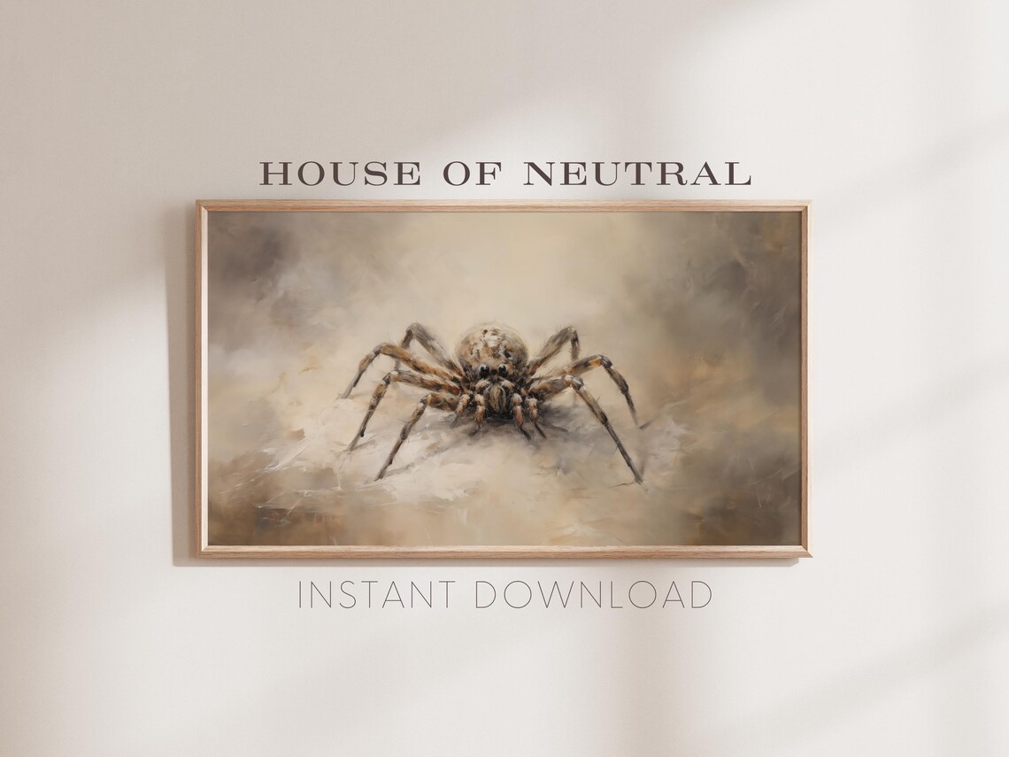Vintage Spider Oil Painting Neutral Beige Moody Halloween Spooky Wall Art - Image 2