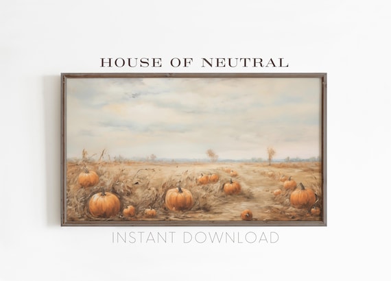 Pumpkin Field Golden Wheat Autumn Sunset Neutral Landscape Art Poster