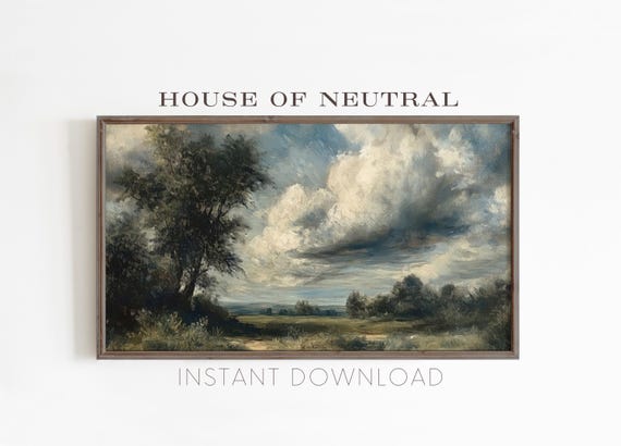 Frame Tv Art Green Landscape Textured Oil Painting Rustic Vintage Art Dark Moody Fine Art Spring Meadow 169 Ratio Tv56