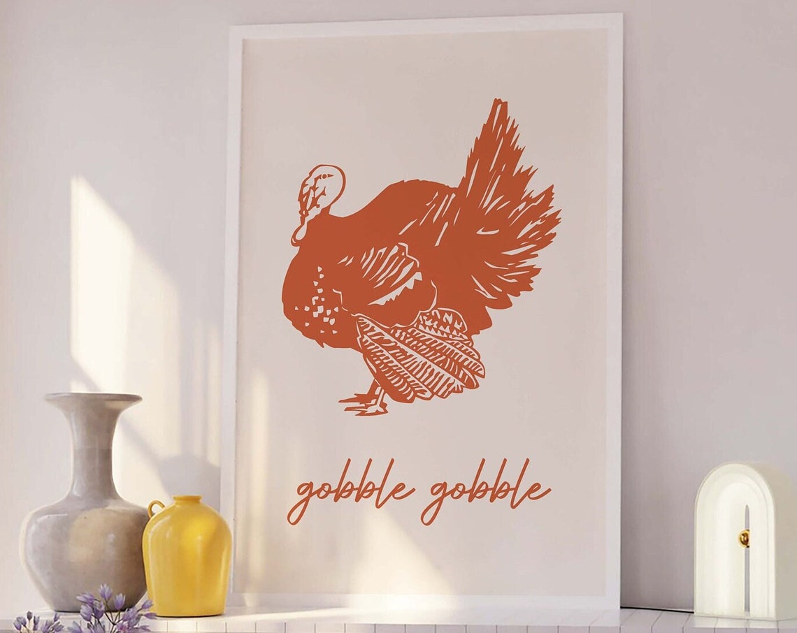 Gobble Gobble Turkey Orange Minimal Thanksgiving Wall Decor Poster