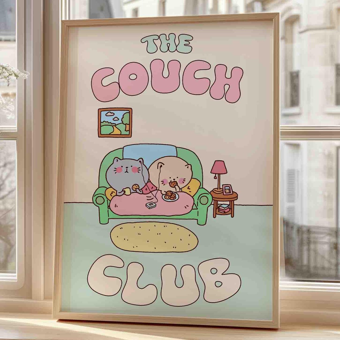 The Couch Club Cats Cozy Apartment Quirky Illustration Art Poster