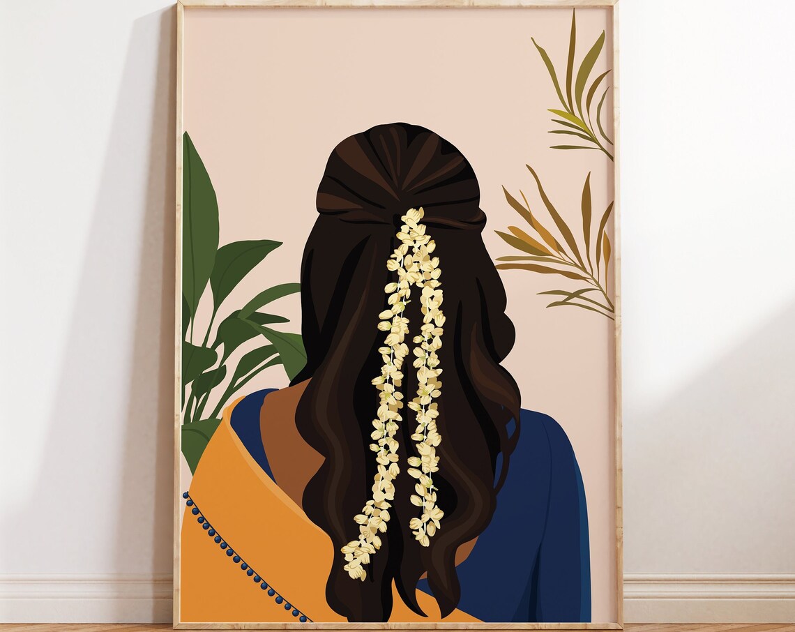 South Asian Woman in Saree, Modern Wall Art Print