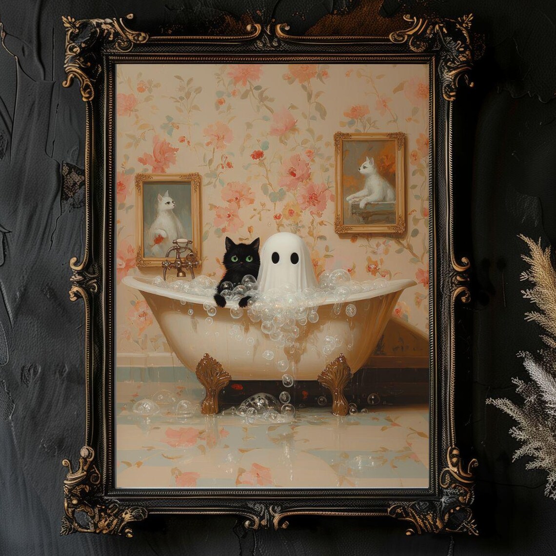 Ghost and Black Cat in an Overflowing Bubble Bath Vintage Poster - Image 7