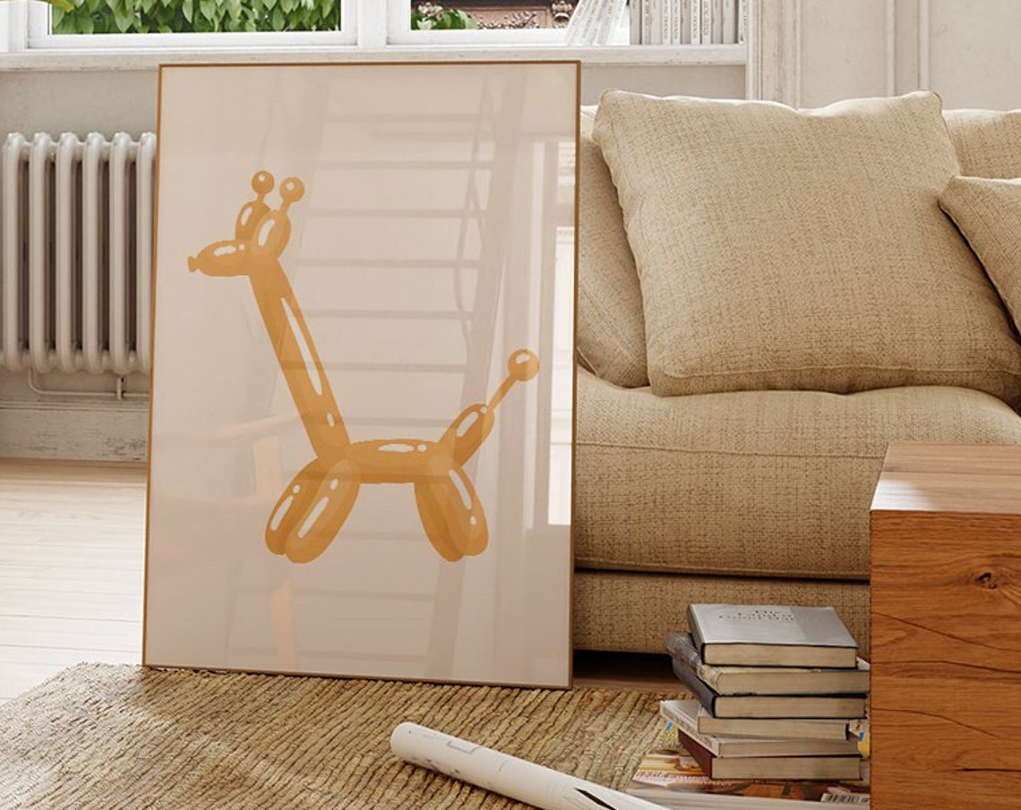 Balloon Giraffe Orange Minimalist Playful Modern Nursery Wall Art