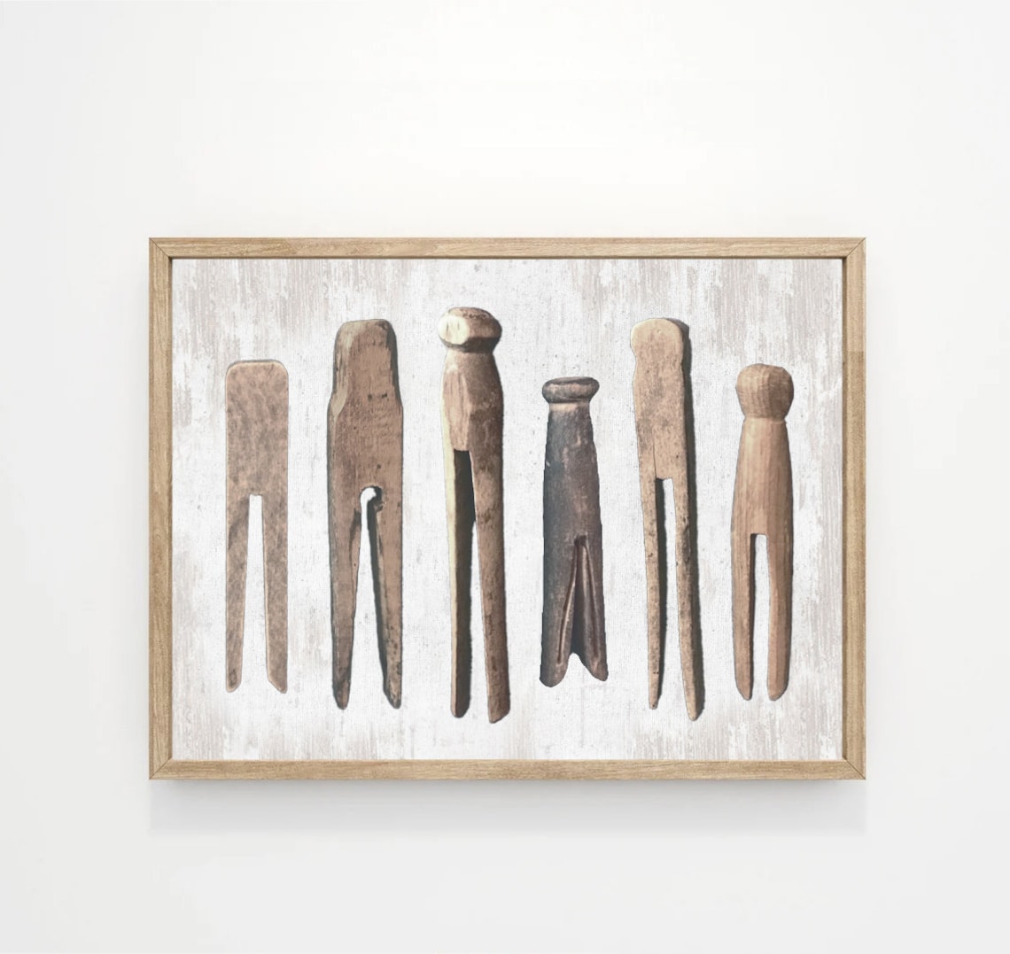 Vintage Wood Clothespins Laundry Room Art Print