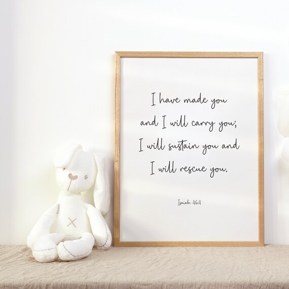 Isaiah 46:4 I Will Carry You Minimalist Bible Verse Typography Poster