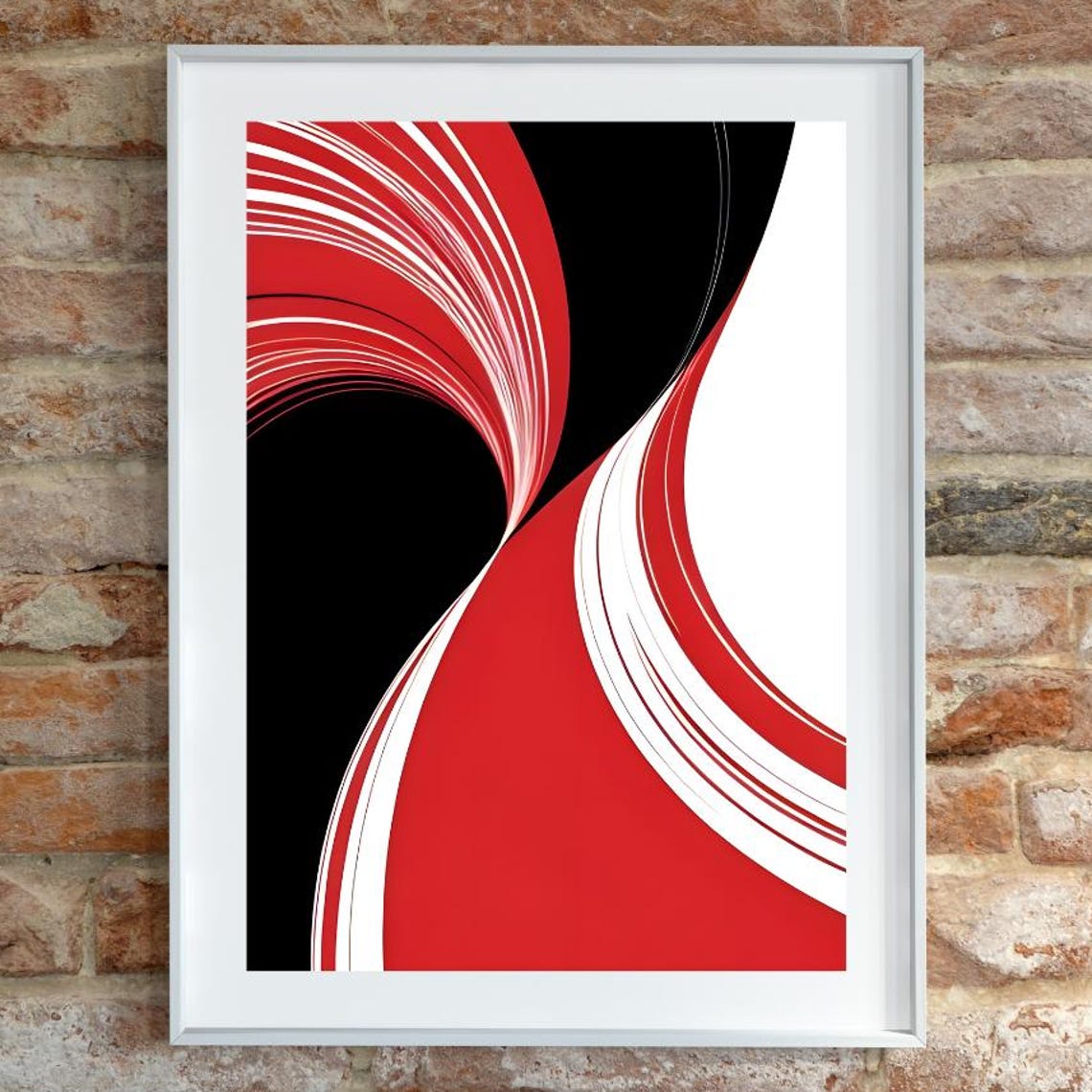 Red Black Abstract Poster Bold Curved Lines Modern Graphic Artwork