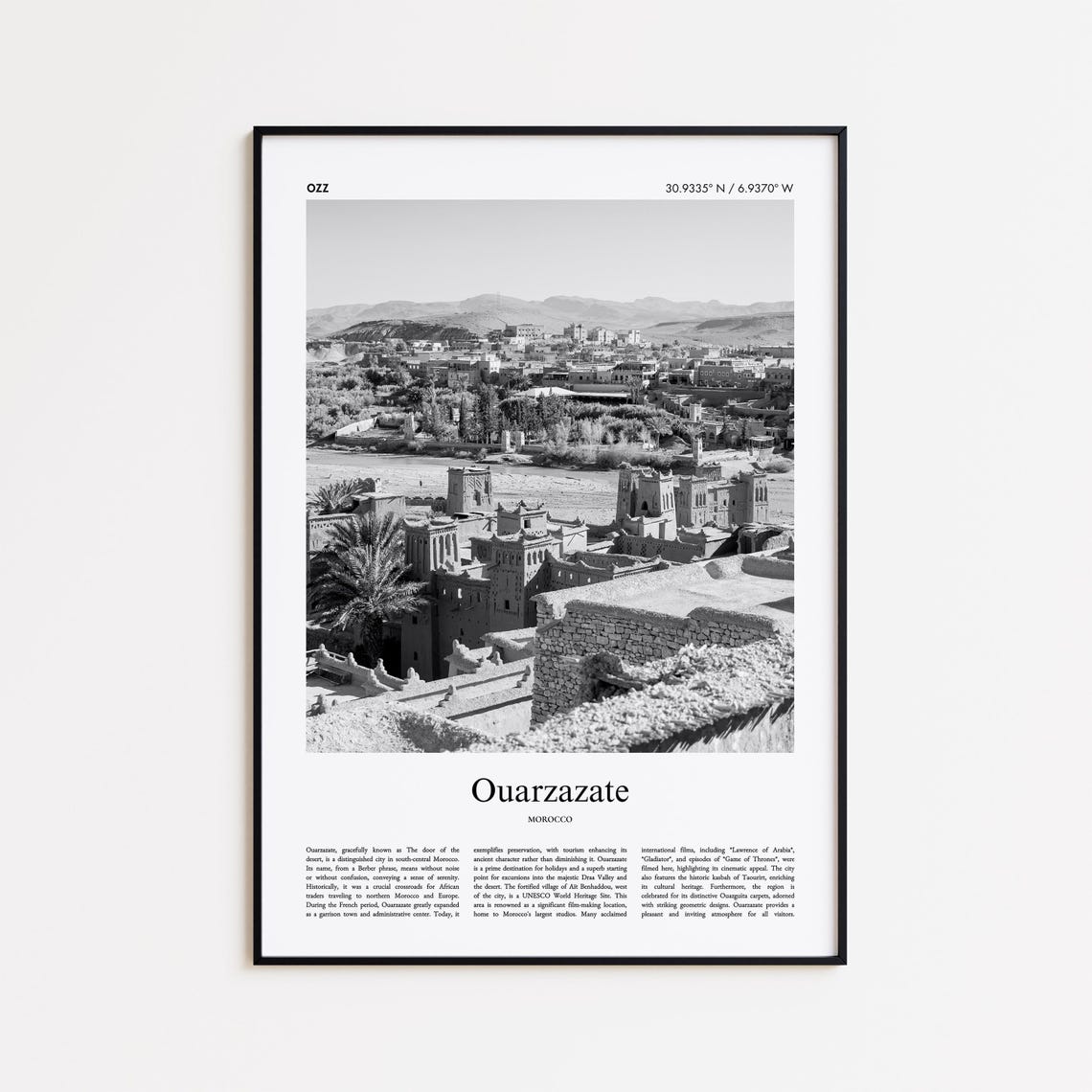 Ouarzazate Morocco Black And White Desert Old Town Photo Poster