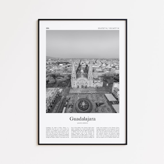 Guadalajara Black And White Print Photo Poster Travel Gift Jalisco Mexico Wall Art Home Decor