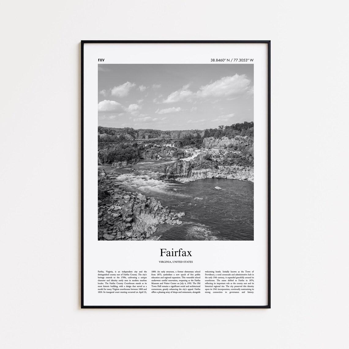 Fairfax Virginia Black And White Photo Poster With Coordinates