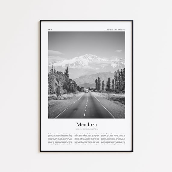 Mendoza Black And White Print Photo Poster Travel Gift Province Argentina Wall Art Home Decor