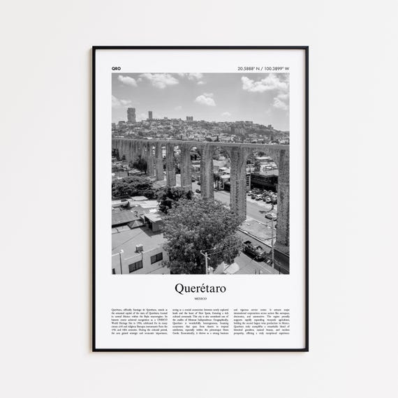 Queretaro Black And White Travel Poster, Minimal Decor