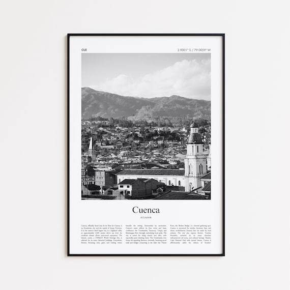 Cuenca Black And White Print Photo Poster Travel Gift Ecuador Wall Art Minimal Home Decor