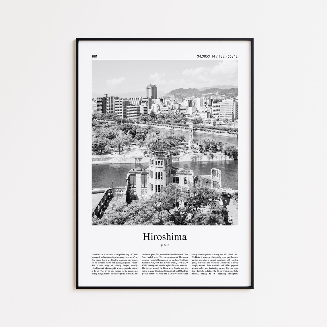 Hiroshima Japan Atomic Dome Black And White Photo Travel Poster