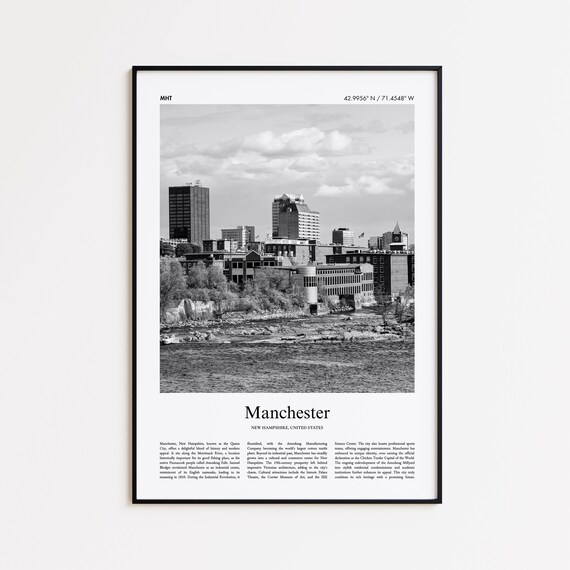 Manchester New Hampshire Black And White City Photo Travel Poster