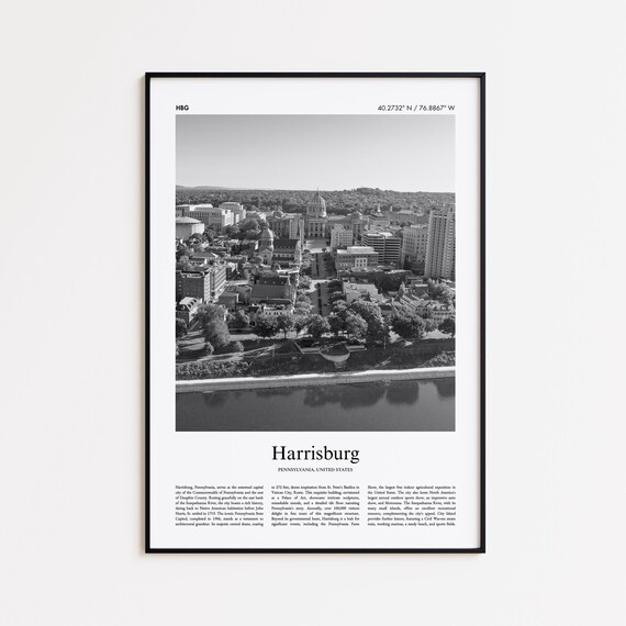 Harrisburg Pennsylvania Capitol Aerial Black And White Photo Travel Poster