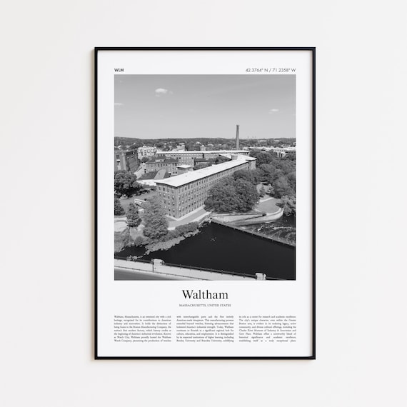Waltham Massachusetts Black and White Coordinates City Travel Poster