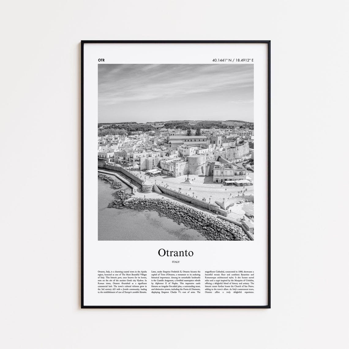 Otranto Italy Coastal Old Town Black And White Travel Poster