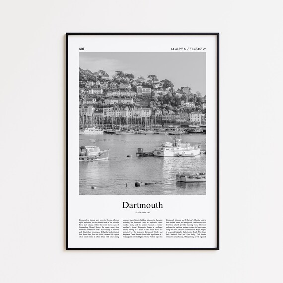 Dartmouth England Harbor Black And White Photography Travel Poster